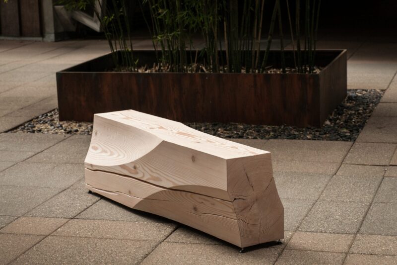 The Tafoni 2 Bench in a patio area.