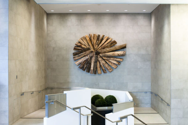Radial wall piece made from weathered split balsam