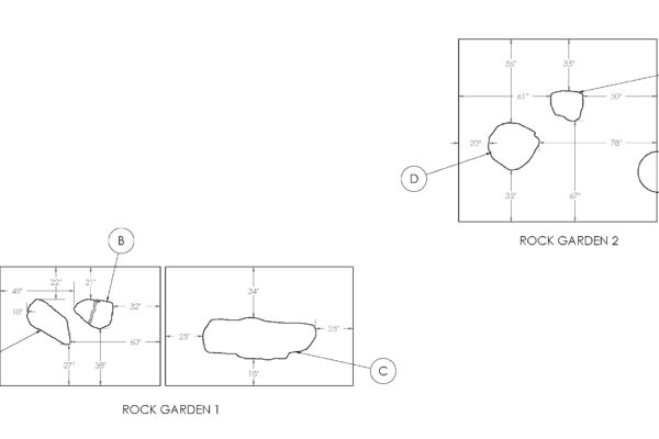 Technical drawings of rock garden layout